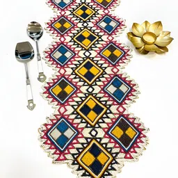 YWULY Blue & Yellow Beads Embellished Dining Table Runner-37