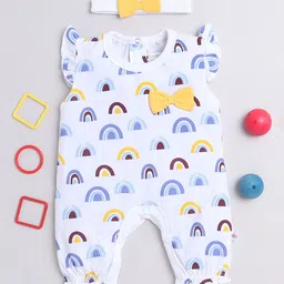 BUMZEE Girls Printed Cotton Rompers With Head Band-image-34