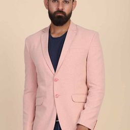 TAHVO Men Peach Solid Single Breasted Slim FitBlazers-2
