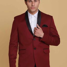 TAHVO Men Maroon Solid Single Breasted Slim Fit Blazer-picture-29