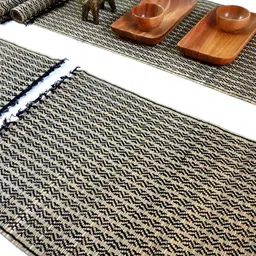 Peepul Tree Black & Beige 7 Pieces Geometric Printed Grass Table Linen Set-20