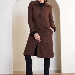 SALT ATTIRE Checked Slim Fit Single-Breasted Longline Overcoat-30