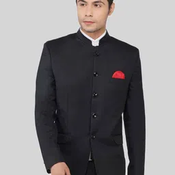 TAHVO Mandarin Collar Bandhgala Slim Fit Party Blazer-image-21