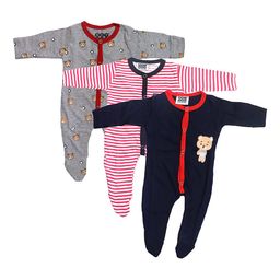 BeyBee Infant Kids Pack Of 3 Printed Organic Cotton Sleepsuits-image-36