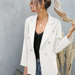 StyleCast White Notched Lapel Collar Single-Breasted Cotton Casual Blazer-picture-52