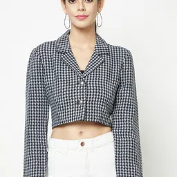 HOUSE OF S Checked Single-Breasted Crop Blazer-picture-32