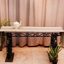 ZEBA Beige Embroidered Pure Cotton Table Runner-39