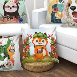 AEROHAVEN Multicoloured Set of 5 Cartoon Characters Square Cushion Covers-12