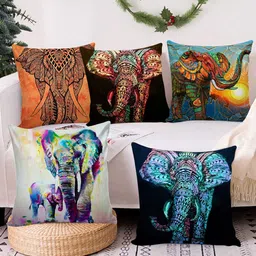 AEROHAVEN Black & Blue Set of 5 Ethnic Motifs Printed Square Cushion Covers-16