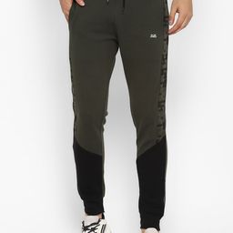 Alan Jones Men Olive Green & Black Colourblocked Slim-Fit Joggers-image-88