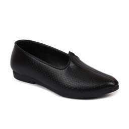 FAUSTO Men Black Textured PU Slip-On Mojari-image-57