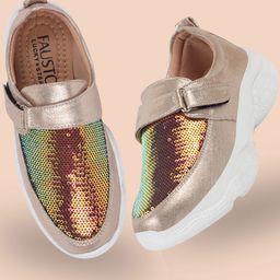 FAUSTO Woman Gold-Toned PU Slip-On Sneakers-image-72
