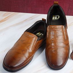 ID Men Tan Brown Leather Slip-On Loafers-image-29