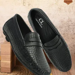 Carlton London Men Textured Round Toe Lightweight Leather Loafers-image-90