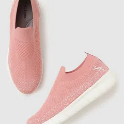 Marc Loire Women Peach-Coloured Woven Design Slip-On Sneakers-57