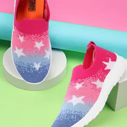 SPRENGE Girls Printed Round Toe Flyknit Textile Slip-On Sneakers-39