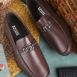 HERE&NOW Men Brown Buckled Lightweight Loafers-20