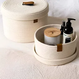 Bajo's White 2 Pieces Self Design Bamboo Multi-Utility Organisers-4