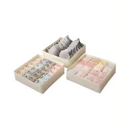 HOKIPO Beige Set of 3 Regular Multi-Utility Organisers-11