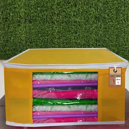 atorakushon Set Of 3 Yellow Solid Non-Woven Wardrobe Organisers-0