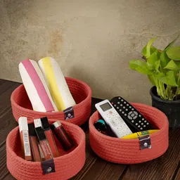 FABINALIV Orange 3 Pieces Cotton Fabric Multi-Utility Organisers-image-11