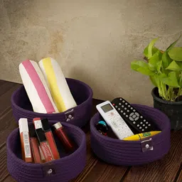 FABINALIV Purple 3 Pieces Cotton Fabric Multi-Utility Organisers-14