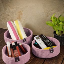 FABINALIV Pink 3 Pieces Textured Multipurpose Organisers-38