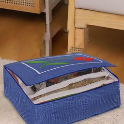 Kuber Industries Blue Printed Flap Saree Organisers-3