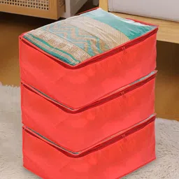 Kuber Industries Red 3 Pieces Fabric Sarees Organizers-87