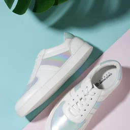 Tokyo Talkies Women White And Silver Colourblocked PU Sneakers-image-70