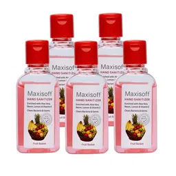 Maxisoft Set of 5 Fruit Basket Hand Sanitizer with Aloe Vera & Neem - 60 ml Each-20