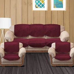 Cloth Fusion Maroon 10 Pieces Floral-Printed 5-Seater Sofa Covers-image-21