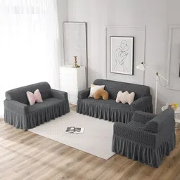 Cortina Grey 3 Pieces Self-Design 3-Seater & Single-Seater Sofa Covers-image-40