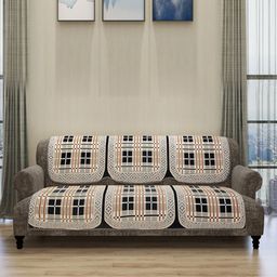 ROMEE Set Of 6 Cream-Coloured & Black Checked Sofa Covers-6