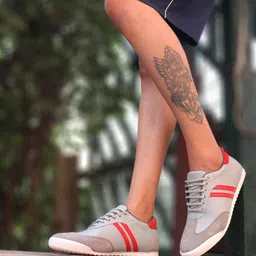 FAUSTO Men Grey & Red Colourblocked PU Lace-Up Sneakers-11