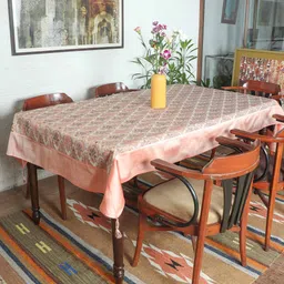 ZEBA White & Red Borcade Silk 6 Seater Table Covers-23