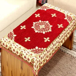 BELLA TRUE Red & Beige Woven-Design Rectangular Table Cover image 1