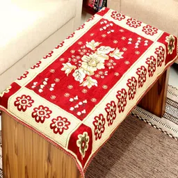BELLA TRUE Red & Beige Floral Printed Rectangular Table Cover image 1