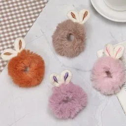 Yellow Bee Girls Set Of 4 Fur Ponytail Holders-15