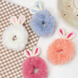 Yellow Bee Girls Set Of 4 Fur Ponytail Holders-16