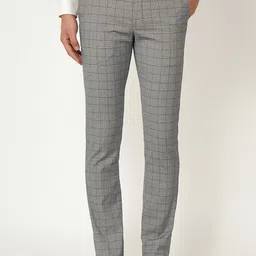 Blackberrys Men Grey Checked B-95 Slim Fit Formal Trousers-image-69