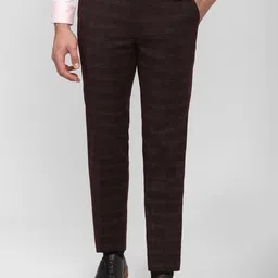 Peter England Elite Men Brown Checked Slim Fit Trousers-image-75