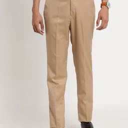Turtle Men Khaki Tailored Slim Fit Formal Trousers-image-5