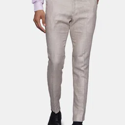 Wintage Men Cream-Coloured Pure Linen Formal Trousers-picture-6