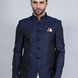 Wintage Geometric Printed Mandarin Collar Satin Bandhgala Blazers-picture-15