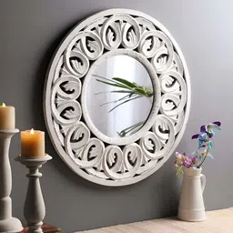 VAS collection home White Textured Wooden Wall Mirrors-48
