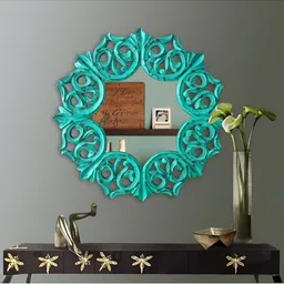 VAS collection home Green Textured  Wooden Wall Mirrors-17