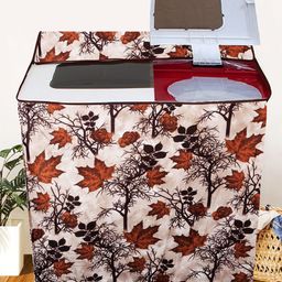 E-Retailer Beige & Brown Printed Semi Automatic Washing Machine Cover-56