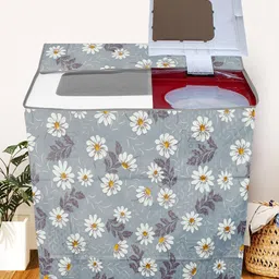 E-Retailer Grey & White Printed Washing Machine Cover-18