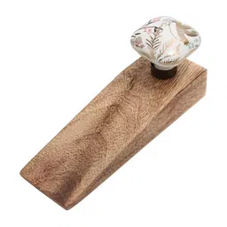 Indianshelf White & Beige Leaf Bird Printed Square Door Stopper-image-35